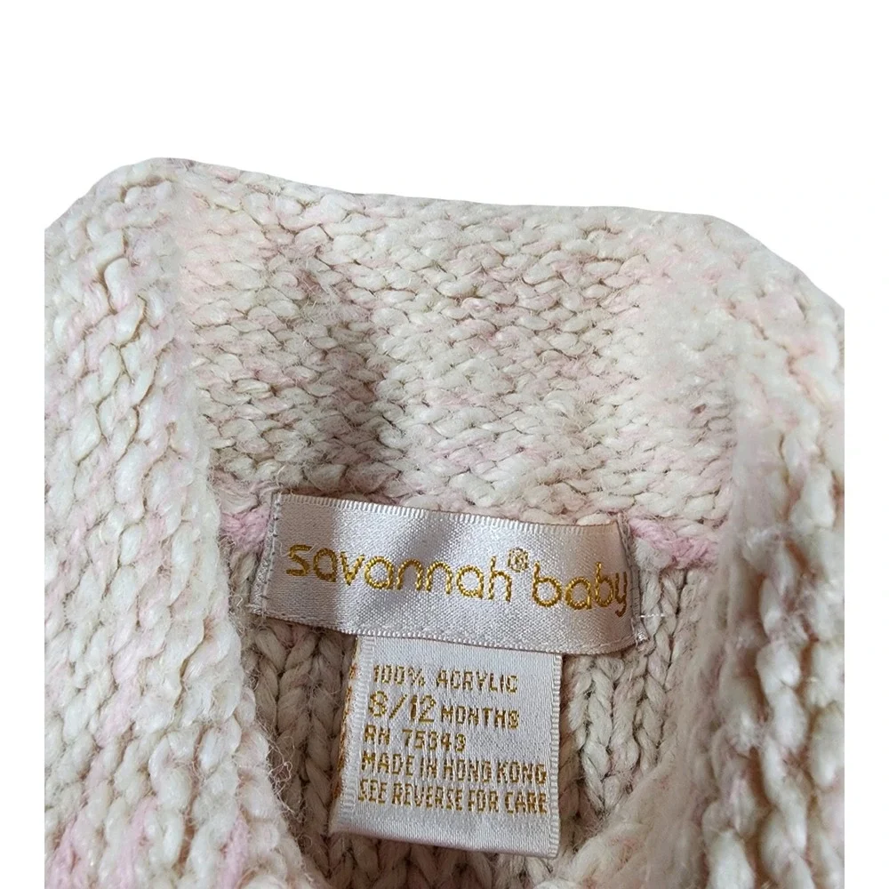 Vintage Savannah Baby Pink Cream Knit Bunny Cardigan Sweater 6/12‎ Months